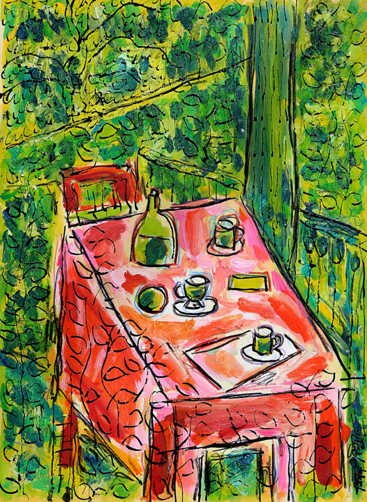 Painting titled "Table dressée" by Jean Mirre, Original Artwork, Oil