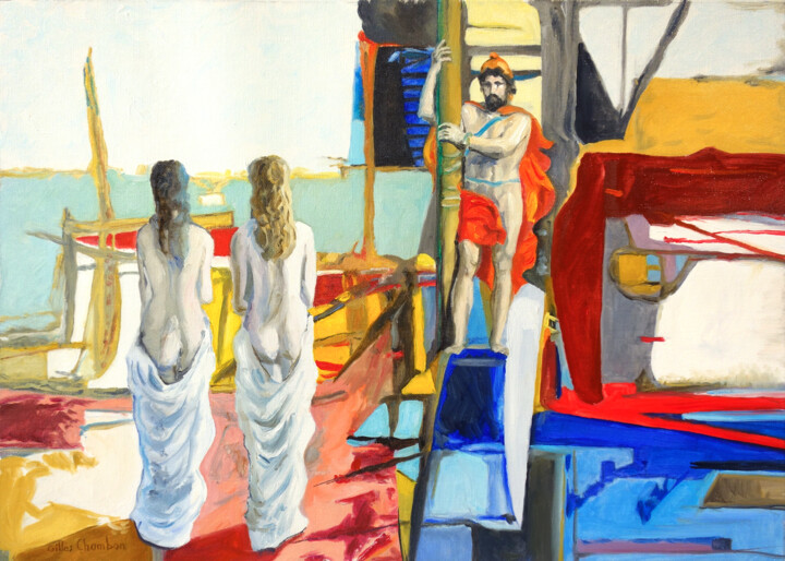 Ulysse et les Sirènes 绘画, 17.7x24.8 in