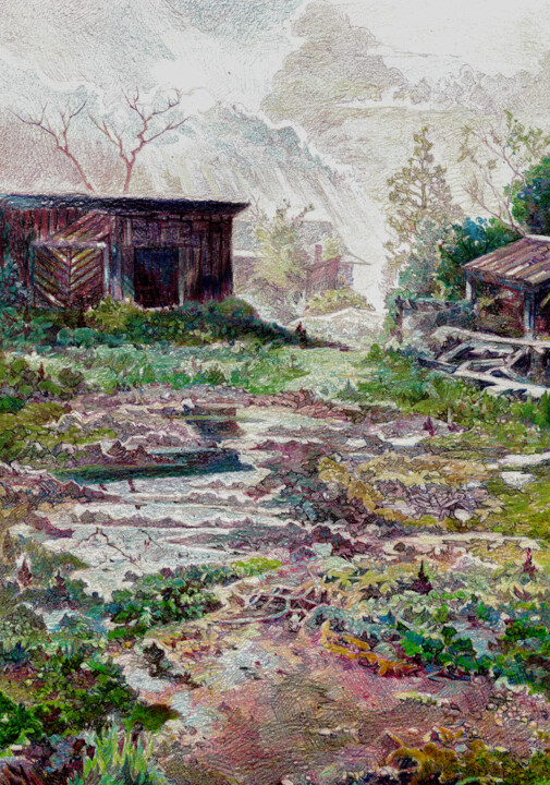 Летний дворик Рисунок, 12,2x8,3 in