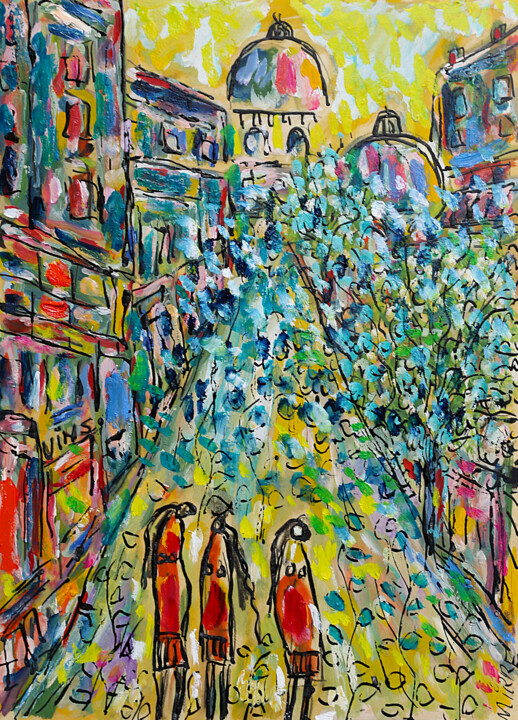 Painting titled "Femmes et tilleul" by Jean Mirre, Original Artwork, Oil