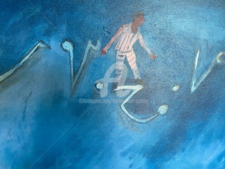 Painting titled "Le funambule et le…" by Myriam Van Calster, Original Artwork, Acrylic Mounted on Wood Stretcher frame