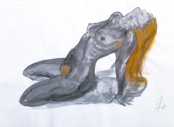 Desenho intitulada "Sonnenanbetung." por Götz Wiedenroth, Obras de arte originais, Aquarela