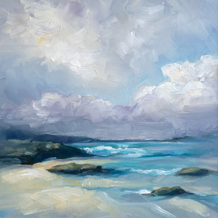 Painting titled "Caribbean Seascape" by Adrienn Pécsek, Original Artwork, Oil