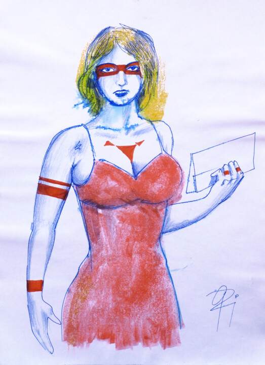 Desenho intitulada "Pressemaskenball." por Götz Wiedenroth, Obras de arte originais, Cera