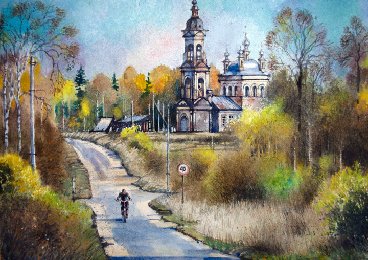 Peinture intitulée "Autumn Countryside…" par Yerkezhan Kamentayeva, Œuvre d'art originale, Huile