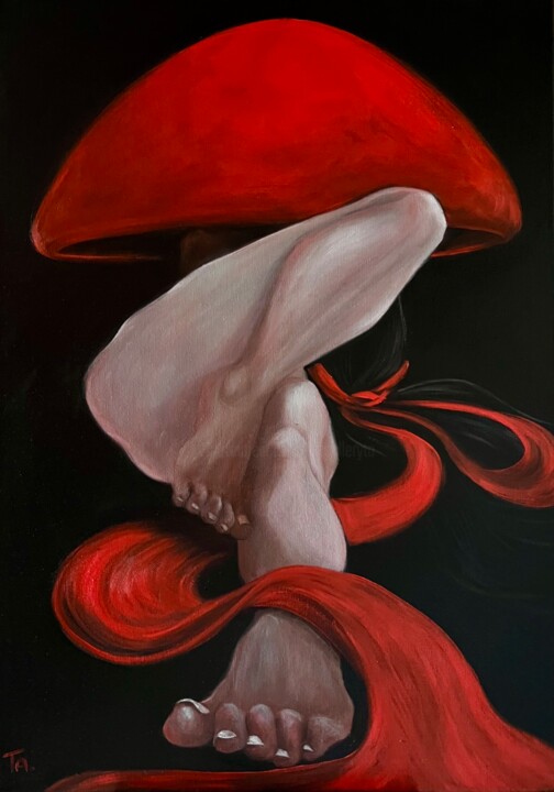 Malerei mit dem Titel "Lady in a red hat" von Ta Byrne, Original-Kunstwerk, Öl Auf Keilrahmen aus Holz montiert