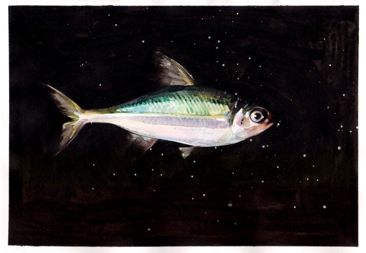 Night under water 绘画, 8.3x11.8 in