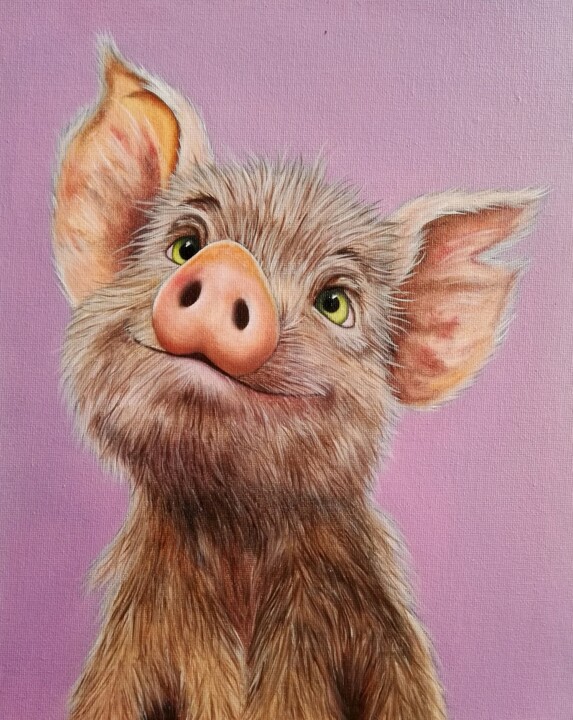 caricature animaliere, huile sur toile format 24/30 绘画, 11.8x9.5 in