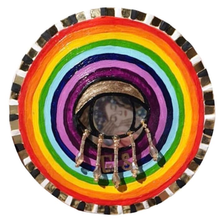 Rainbow Eye of Awareness – Handmade Mixed Media Art 雕塑, 3.9x3.9 in