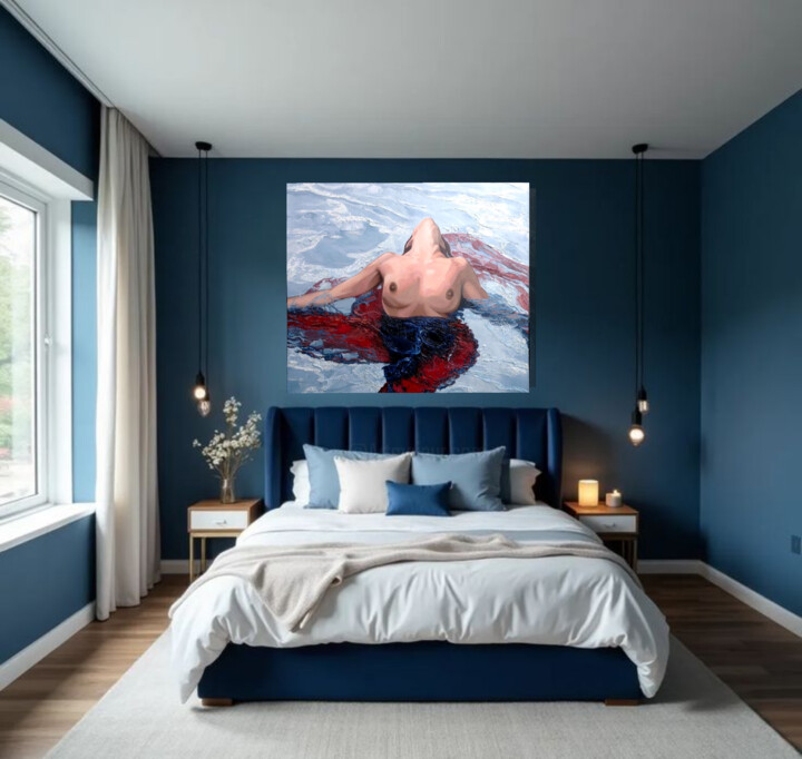 Naked girl in water 绘画, 31.5x43.3 in