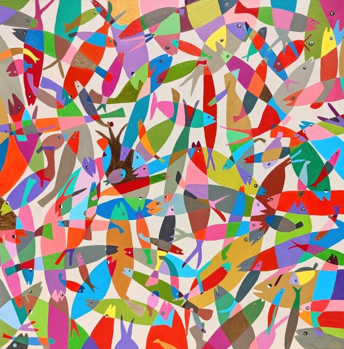 Poissons volants (2) 绘画, 31.5x31.5 in