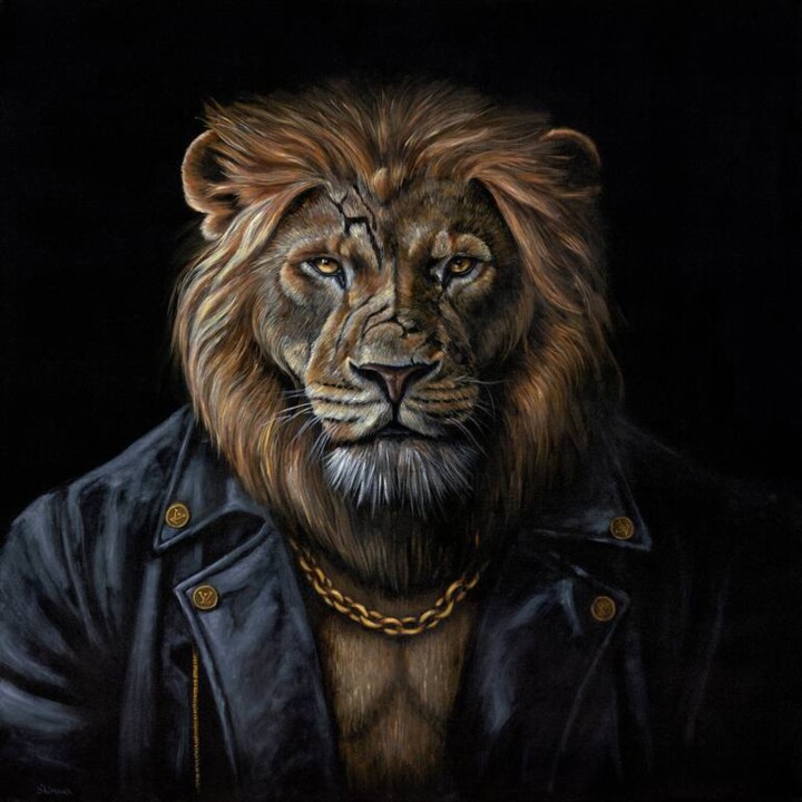 Lion in Louis Vouitton 绘画, 48x48 in