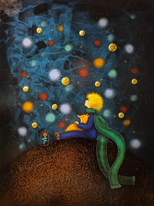 Child and Fox 绘画, 73.3x55 in