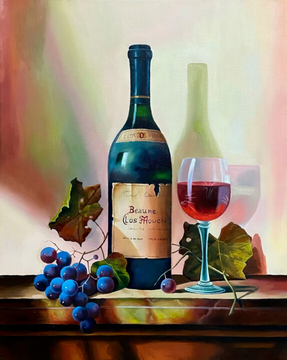 cozy scene with wine and grapes 绘画, 41.7x33.1 in