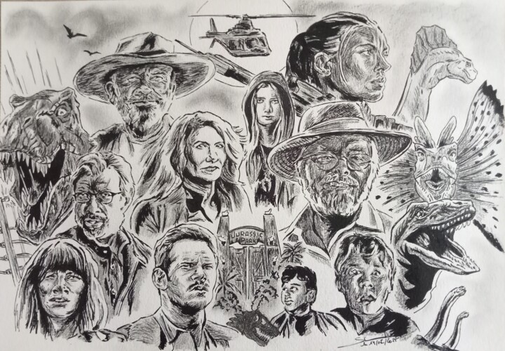 Illustration de la saga Jurassic Park réalisé aux crayons 图画, 11.7x16.5 in