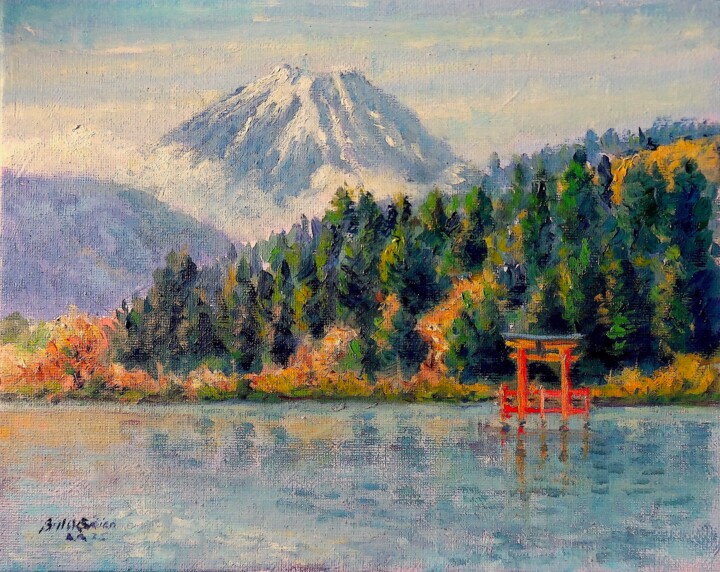 Malerei mit dem Titel "Mt. Fuji, Tokyo" von Bill O'Brien, Original-Kunstwerk, Öl Auf Karton montiert