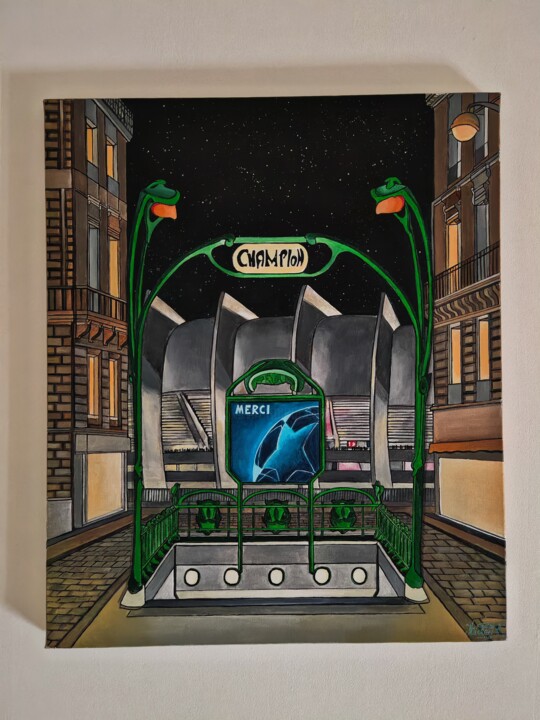 " Merci Paris" 绘画, 23.6x19.7 in