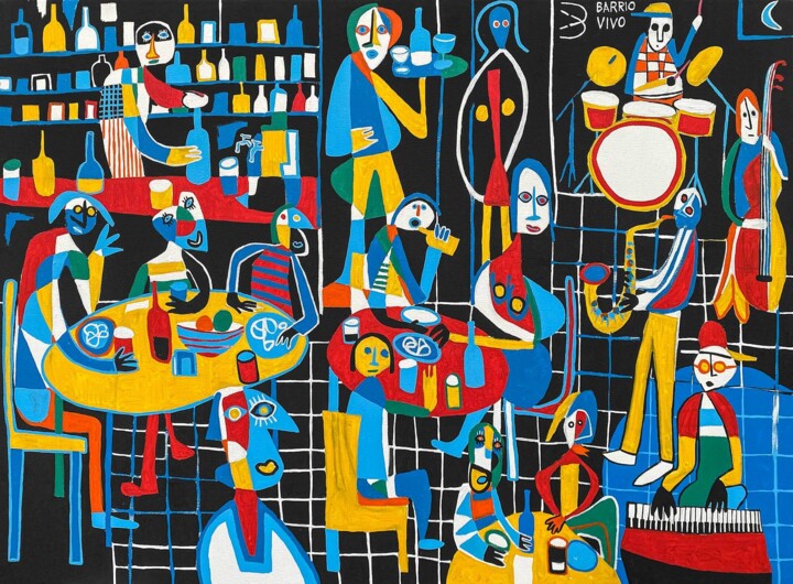 Barrio Vivo 绘画, 43.3x59.1 in