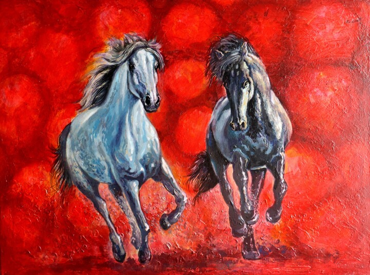 Two in Red 绘画, 23.6x31.5 in