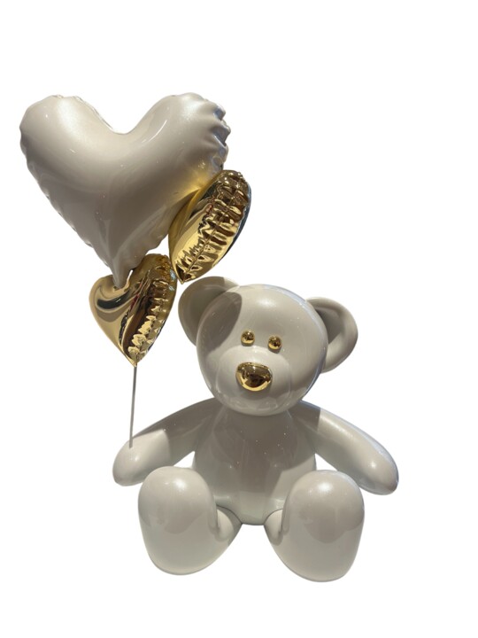 Teddy Love Or et Blanc 雕塑, 13x11 in