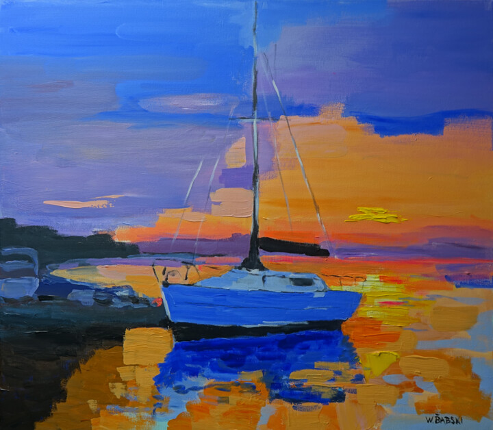 Ζωγραφική με τίτλο "Boat 5" από Wojciech Bąbski, Αυθεντικά έργα τέχνης, Ακρυλικό