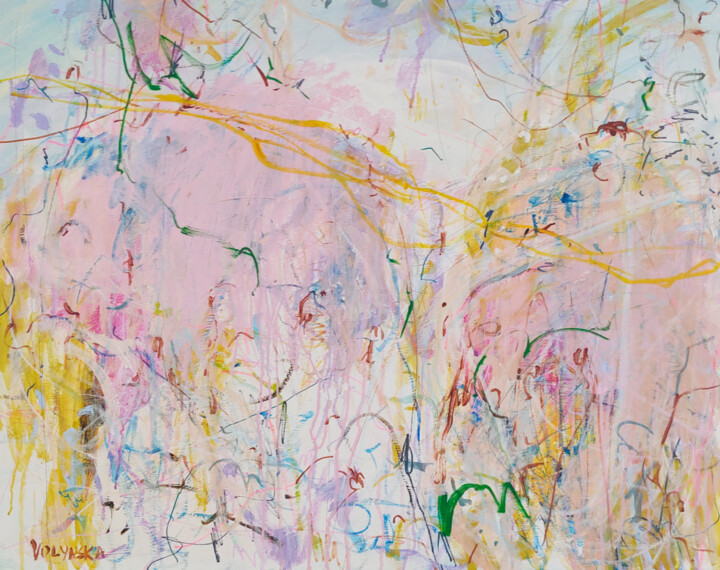 Pink Rain Abstract painting big 绘画, 28.7x36.2 in