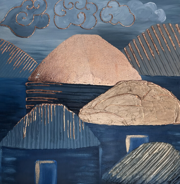 Blue yurts 绘画, 15.8x15.8 in