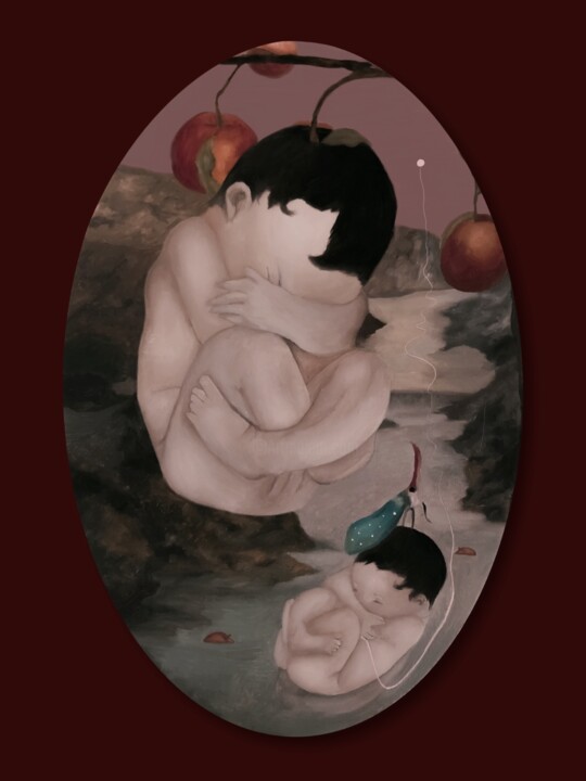 Painting titled "Omeostasi" by Elisa De Montis, Original Artwork, Oil Mounted on Wood Stretcher frame
