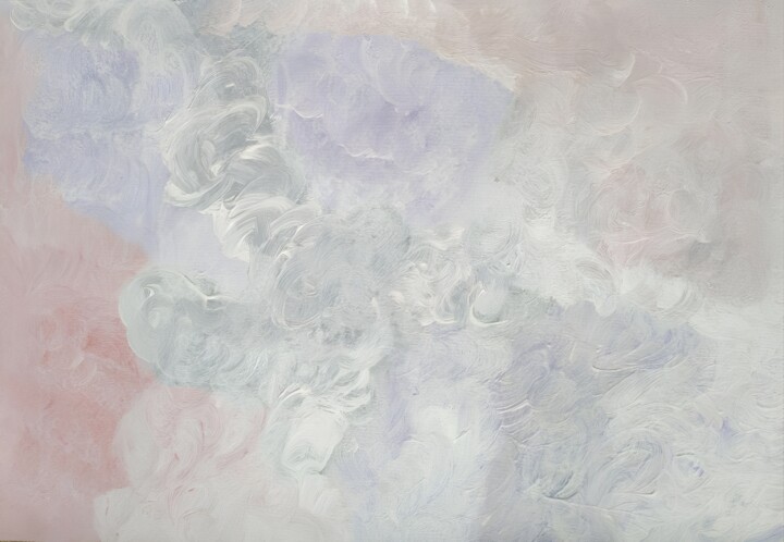 White Lavender Dreamscape Mornings Clouds 绘画, 17.3x25.6 in