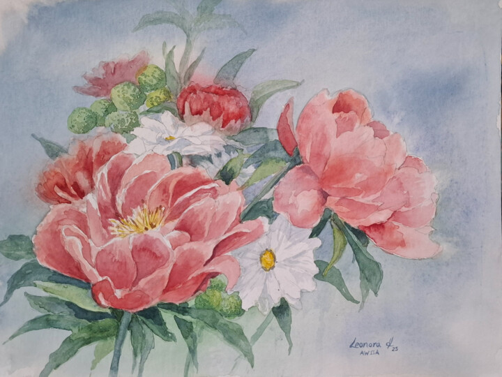 Peinture intitulée "Summer Blooms" par Leonora De Lange, Œuvre d'art originale, Aquarelle