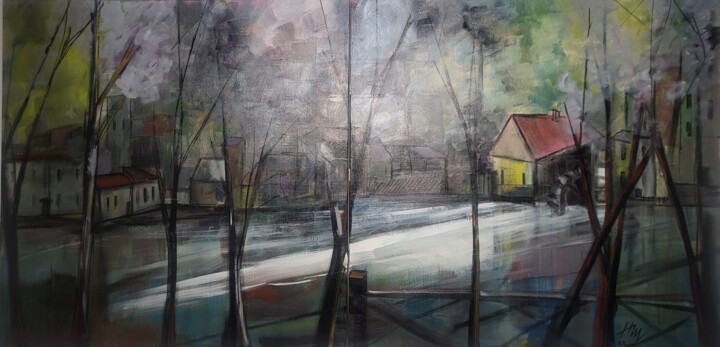Peinture intitulée "Près du moulin" par Henri Mahé (Him), Œuvre d'art originale, Acrylique Monté sur Châssis en bois
