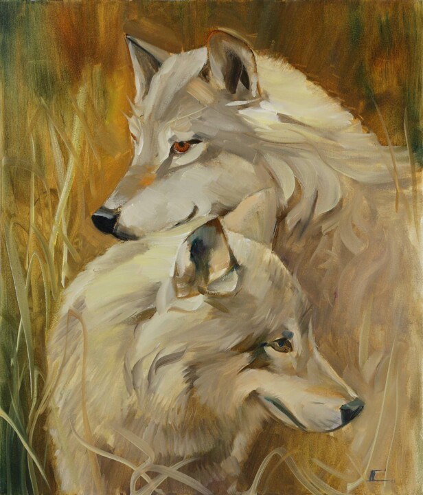 Family pair of wolves 绘画, 27.6x23.6 in