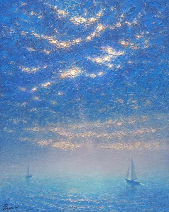 绘画 标题为“Evening sea 1” 由Dmitry Oleyn, 原创艺术品, 油 安装在木质担架架上