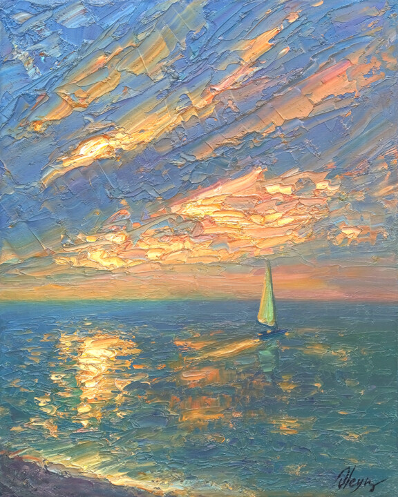绘画 标题为“Sea 029” 由Dmitry Oleyn, 原创艺术品, 油 安装在木质担架架上