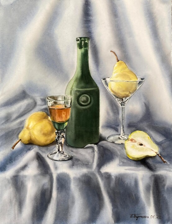 Pear wine, watercolor art 绘画, 15.9x12.2 in