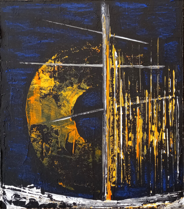 Moon Sail 绘画, 13.4x12.2 in