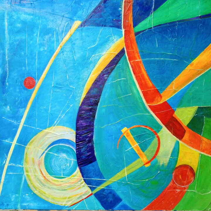 Heavenly Symphony - paragliding in space 绘画, 24.6x24.6 in