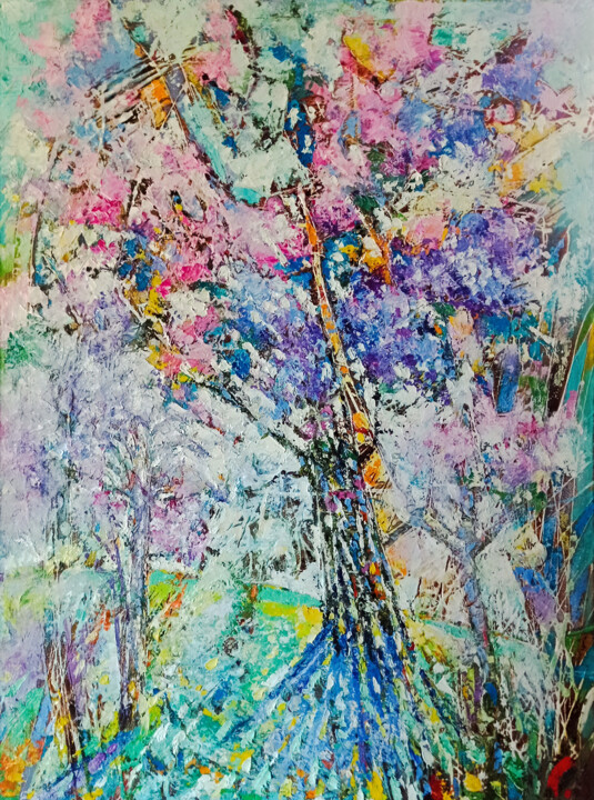 Картина под названием "The scent of spring…" - Uladzimir Skryhanau, Подлинное произведение искусства, Масло Установлен на Де…