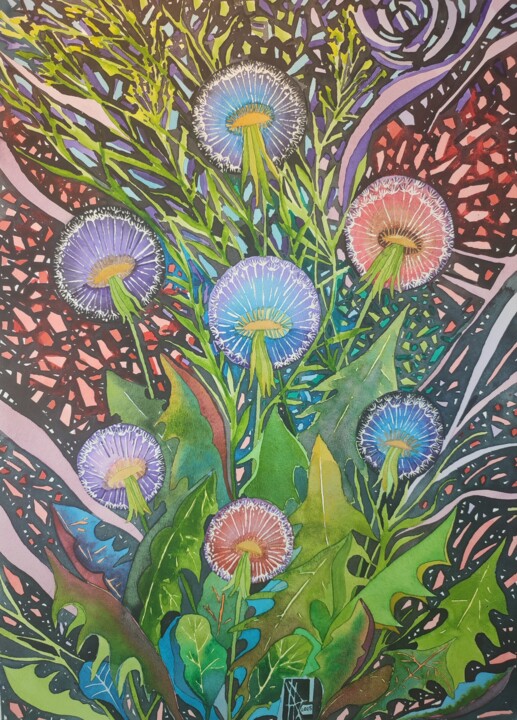 Evening Dandelions 绘画, 23.6x16.5 in