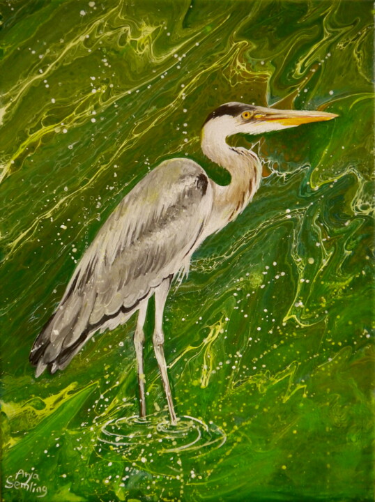Einsamer Graureiher 绘画, 15.8x11.8 in