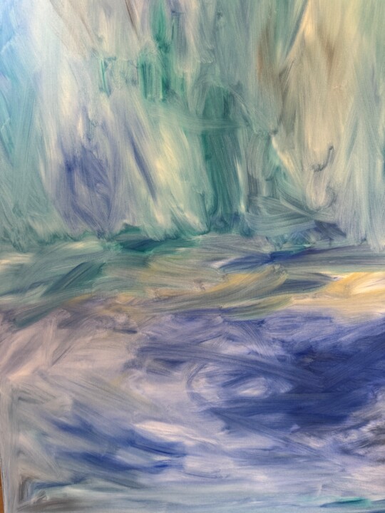 Pintura intitulada "Vertical Turquoise-…" por Godwin Muscat Azzopardi (Godwin), Obras de arte originais, Óleo Montado em Arm…