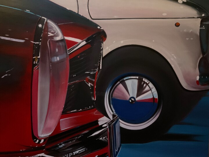Mercedes Benz 280 Fiat 500 绘画, 31.9x39.4 in