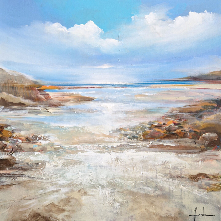 Painting titled "From Sand to Sea" by Irina Laube, Original Artwork, Acrylic Mounted on Wood Stretcher frame