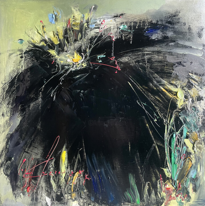 Abstract Dark Bloom | "Black" 绘画, 19.7x19.7 in
