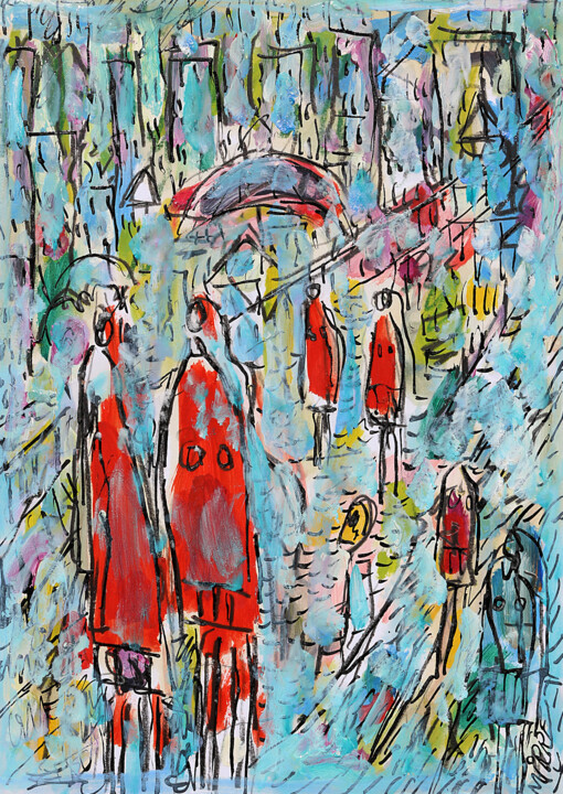 绘画 标题为“Pont sous la pluie” 由Jean Mirre, 原创艺术品, 油