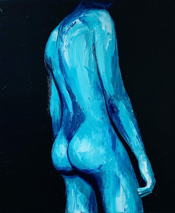 Painting titled "Blue" by Ji Aime Art, Original Artwork, Oil Mounted on Wood Stretcher frame