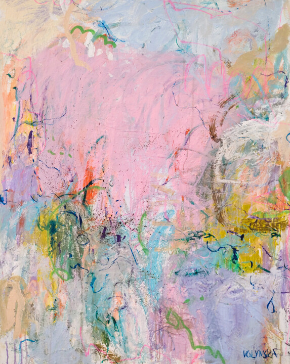Pink Abstract Morning Acryl Painting 绘画, 36.2x28.7 in