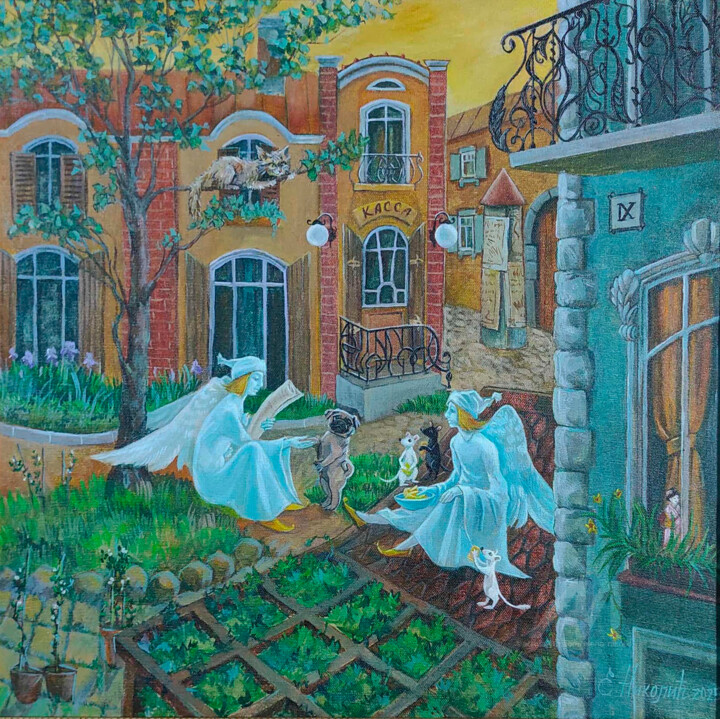 "Awaiting the Theatrical Magic" 绘画, 20.5x20.5 in