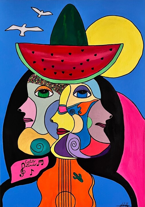 Canta mi cielito lindo 绘画, 27.6x19.7 in