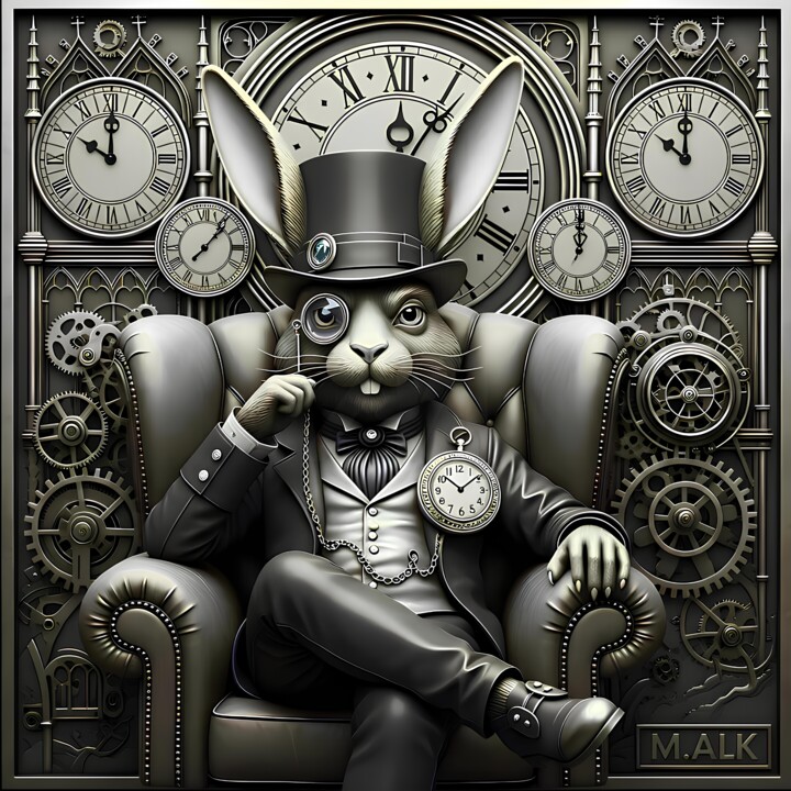 Steampunk Gentleman Rabbit Digital Art Print Victorian Bunny 数字艺术